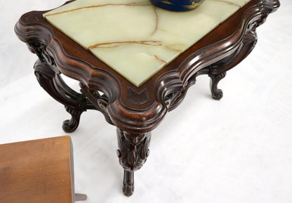 Onyx Marble Top Carved Cherubs Walnut Side End Coffee Table