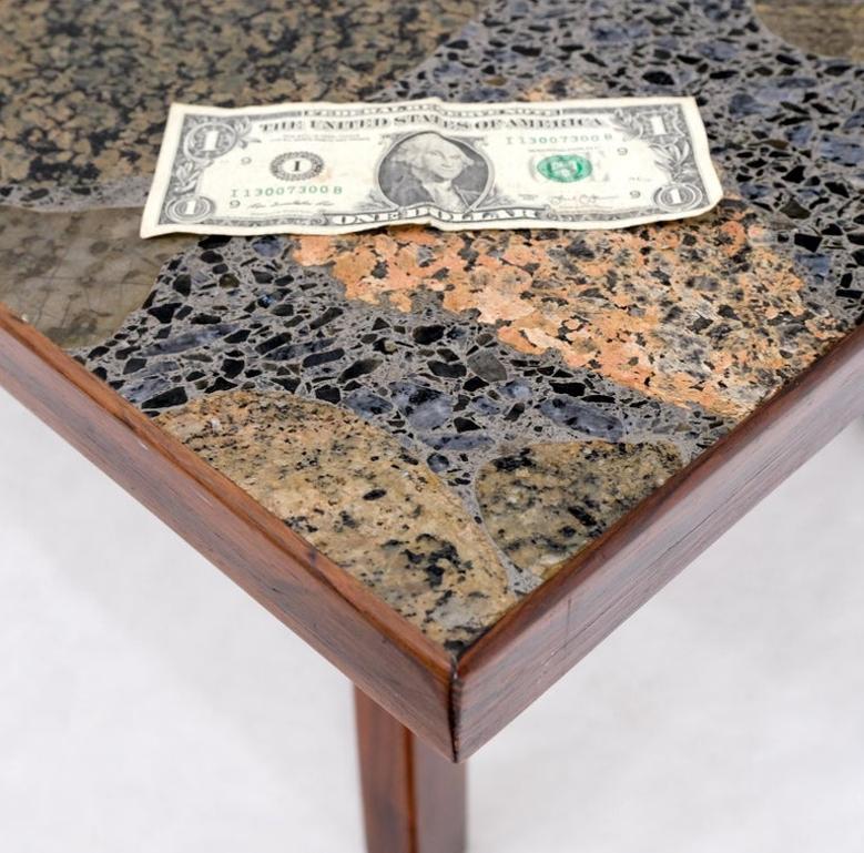 Solid Rosewood Base Terrazzo Granite Top Rectangle Danish Modern Coffee Table