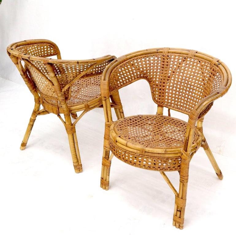 Pair of Stunning Round Barrel Shape Bamboo Rattan Cane Seat Chairs