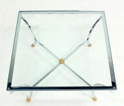 Hoof Brass Feet Chrome X Shape Base 3/4" Glass Square Coffee Table Clean