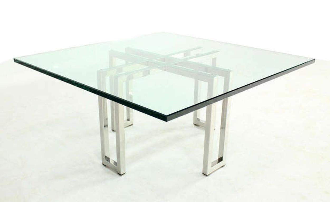 Chrome Base Square Glass Top Mid Century Modern Coffee Table Barcelona Baughman