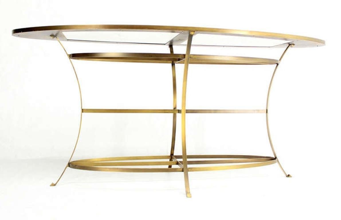 Large Brass Oval Mirrored Top 39"h Bar Hight Table Display Center Console MINT!