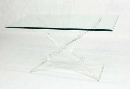 Lucite X Shape Base Glass Top Mid Century Modern Console Sofa Table MINT!