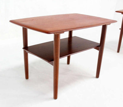 Povl Dinesen Pair Danish Modern Teak End Tables Solid Tapered Dowel legs 1 Shelf