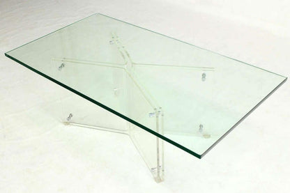 Mid-Century Modern Lucite X Base Glass Top Rectangle Coffee Table