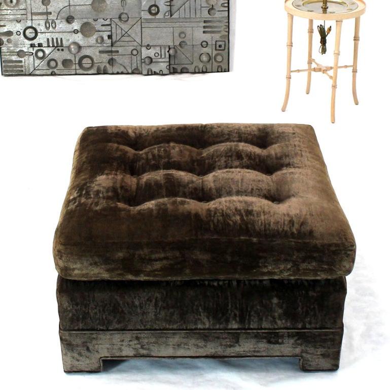 Large Square Deep Bronze Velvet Upholstery Tufted Upholstery Ottoman Footstool