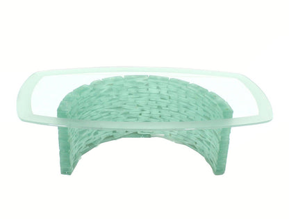 Sculptural Glass C Shape Base Coffee Table Stacked Ice Looking Glass Base