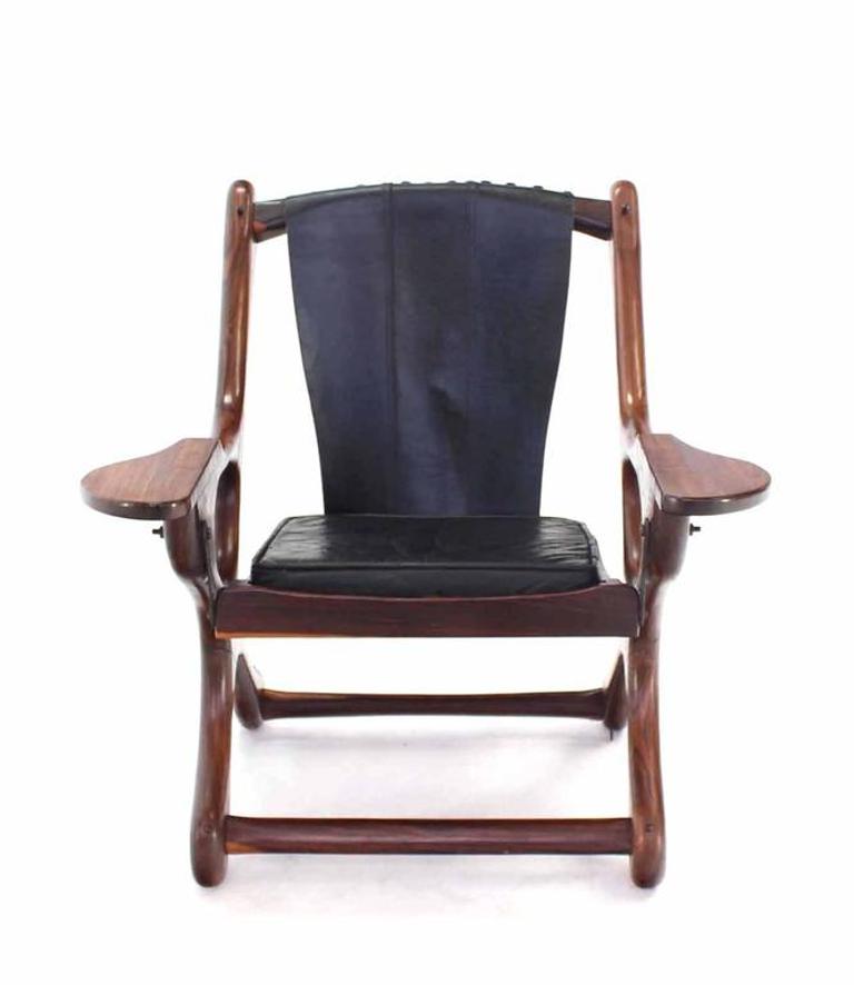 Heavy Rosewood Frame Leather Upholstery Lounge Chair