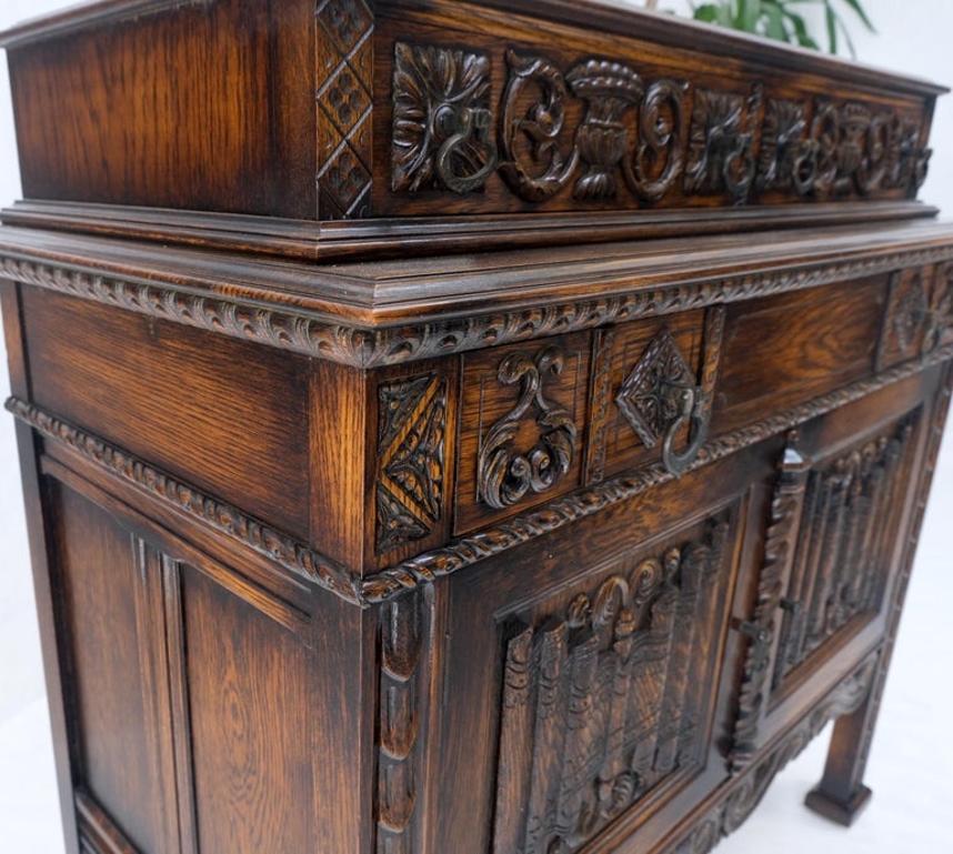 Jacobean Carved Oak Server Buffet 2 Doors 3 Drawers Commode Cabinet Mint!