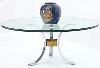 Heavy Thick 3/4" Glass Round Top Chrome & Brass Tripod Base Coffee Table