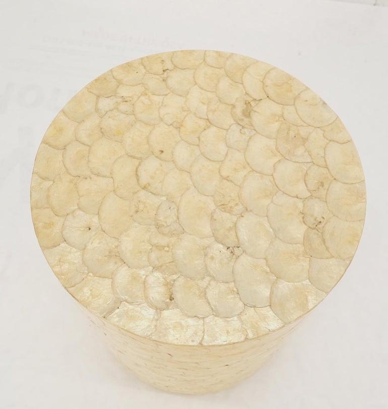 Round Drum Shape Decorative Abalone Mother of Pearl Inlay Side End Table Stand