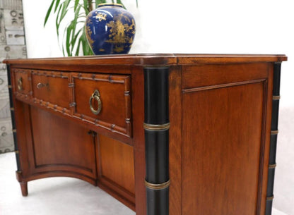 Faux Bamboo Black Leather Top Mahogany Desk with Curved Bottom Doors Compartment