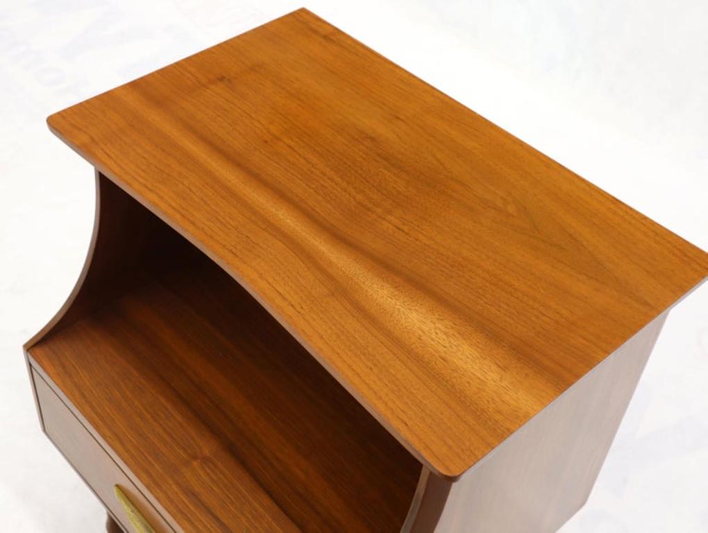 Pair of Midcentury Modern Light Walnut One Drawer Step Nightstands