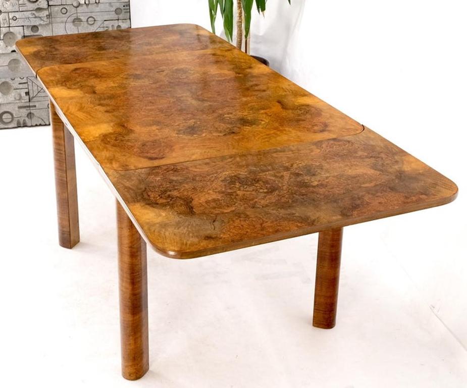 Swedish Mid-Century Modern Burl Wood Refectory Extending Dining Dinette Table