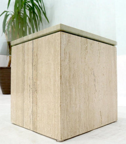 Large Square Travertine Base Glass Top Coffee Table