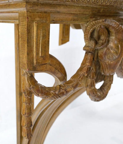 Hanging Fine Carved Antique Gold Gilt Base Marble Top Console Table Credenza