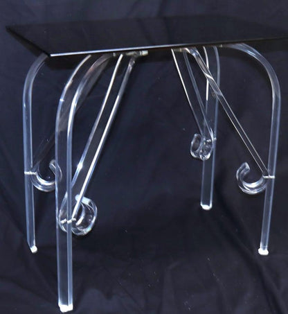 Bent Lucite Legs Black Smoked Glass Top Side End Table