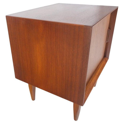 Danish Mid-Century Modern Teak Side End Table Night Stand Tambour Doors Falster