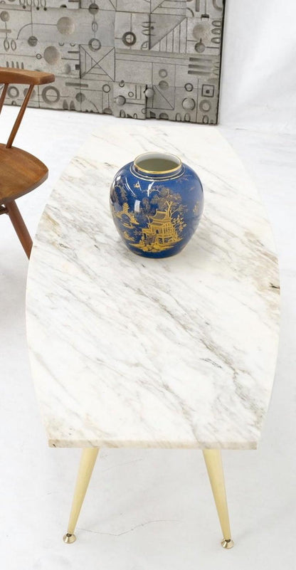 Boat Shape Marble Top Tapered Cone Shape Brass Legs Coffee Table Mint