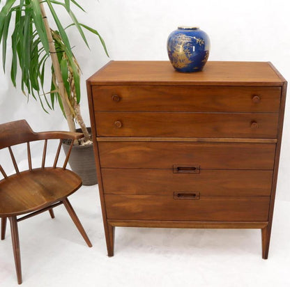 Oiled Walnut Mid-Century Modern High Chest 4 Drawers Dresser