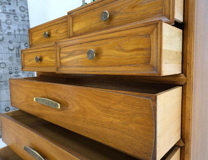 Light Walnut Hammered Brass Pulls 5 Drawer Chest of Drawers Dresser Mint