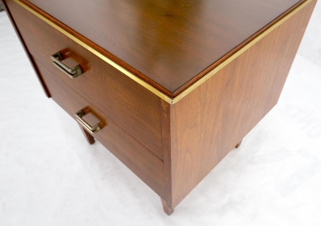 Square Light Walnut Brass Stretchers Two Drawers Nightstand End Table