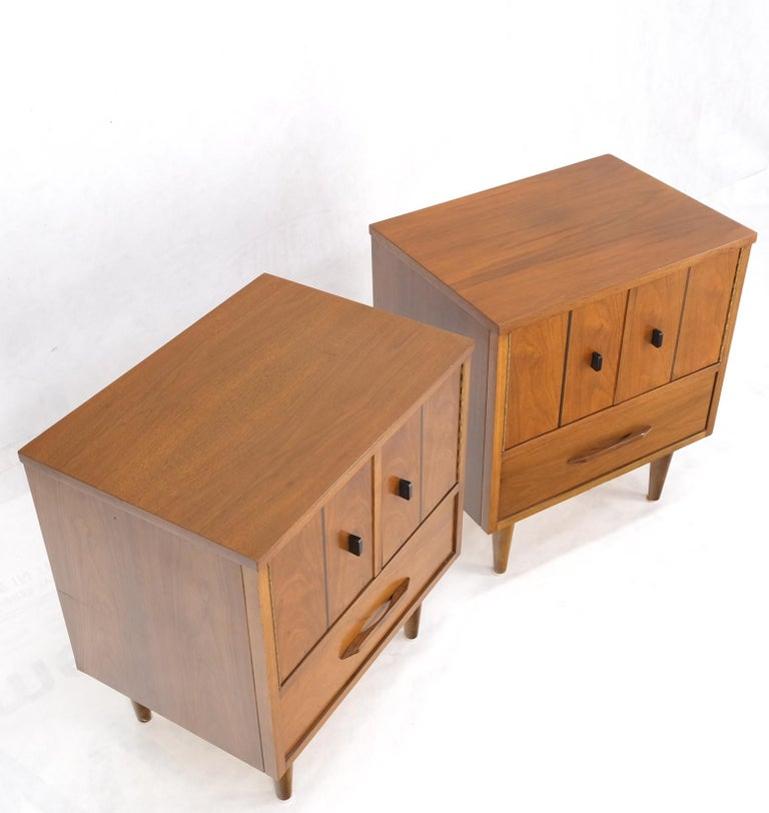 Light Walnut Double Door Compartment One Drawer Cone Tapered Legs End Tables