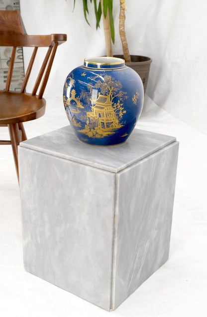 Mid-Century Modern Cube Shape Italian Carrara Marble Pedestal 18" Tall End Table