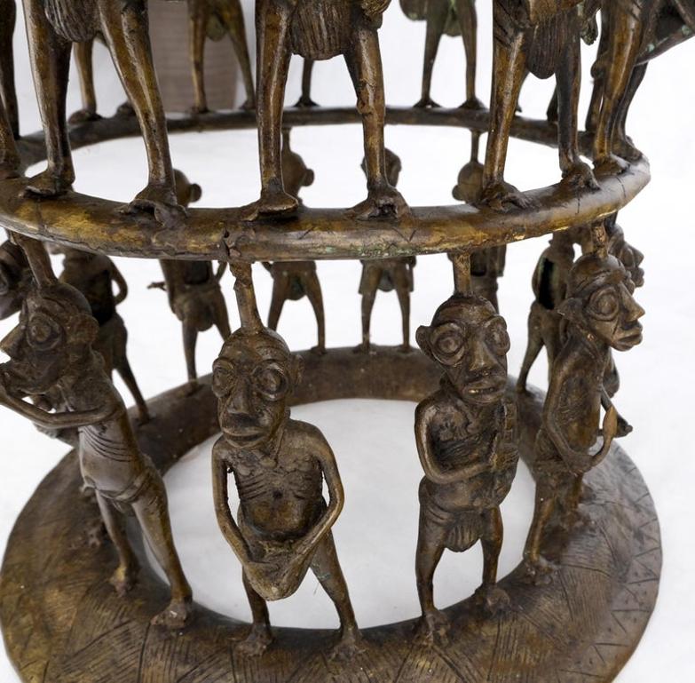 Solid Bronze 44 Figurines African Cameroon Bronze Figurative Throne Chair