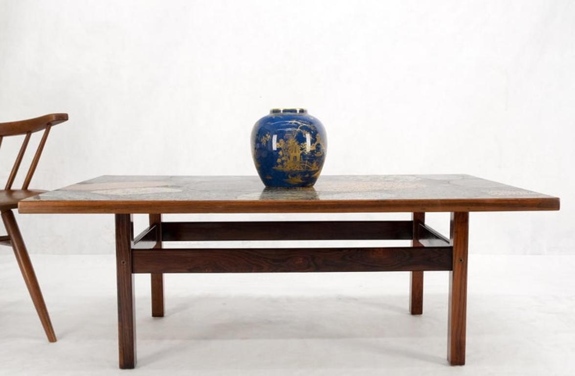 Solid Rosewood Base Terrazzo Granite Top Rectangle Danish Modern Coffee Table