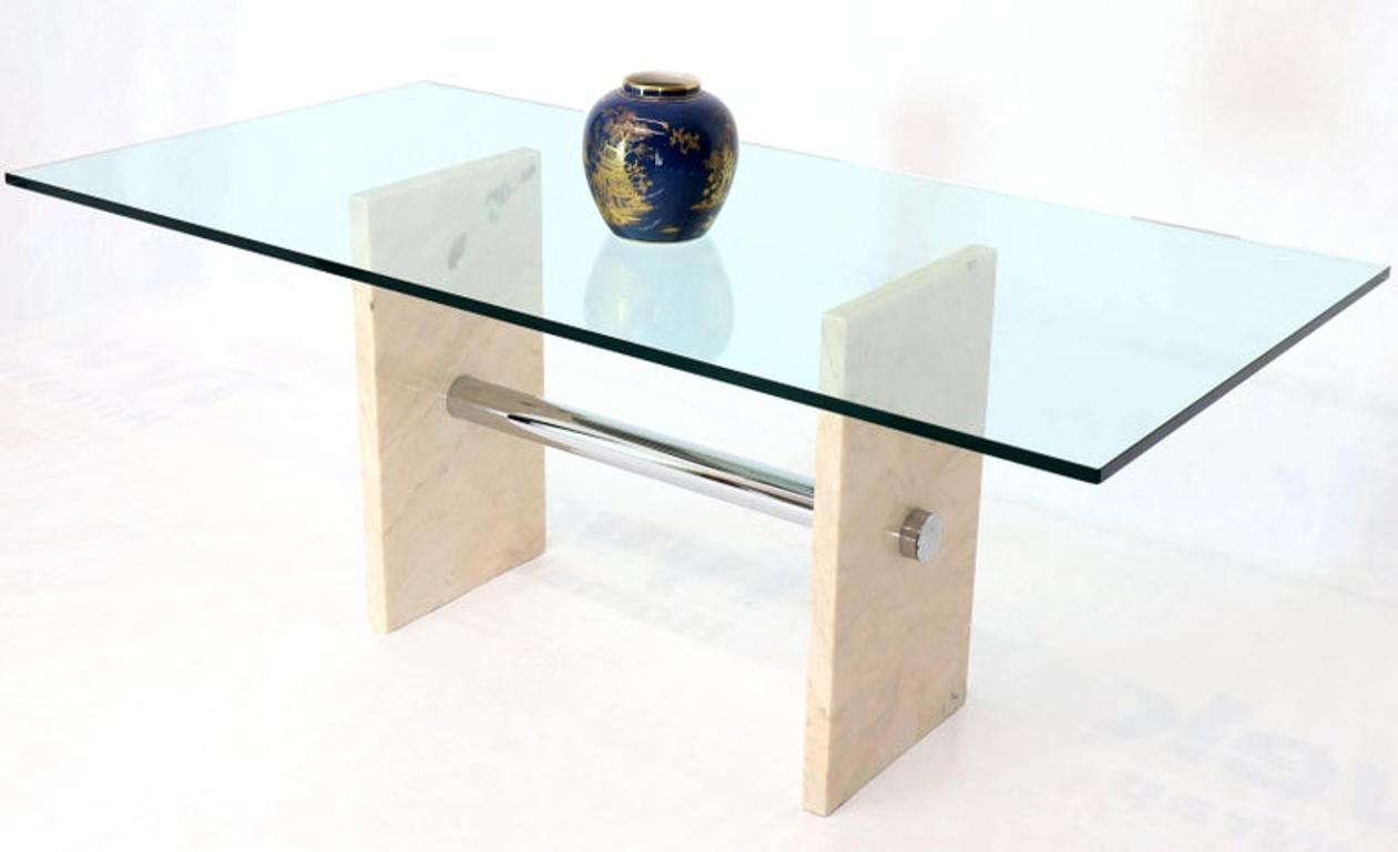 Glass Top Marble and Chrome Base Rectangular Dining Conference Table