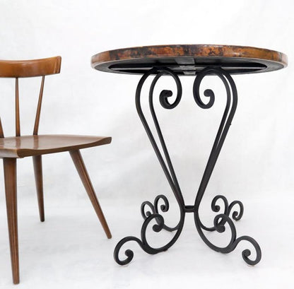 Hammered Coper Top Wrought Iron Base Round Dining Dinette Cafe Table