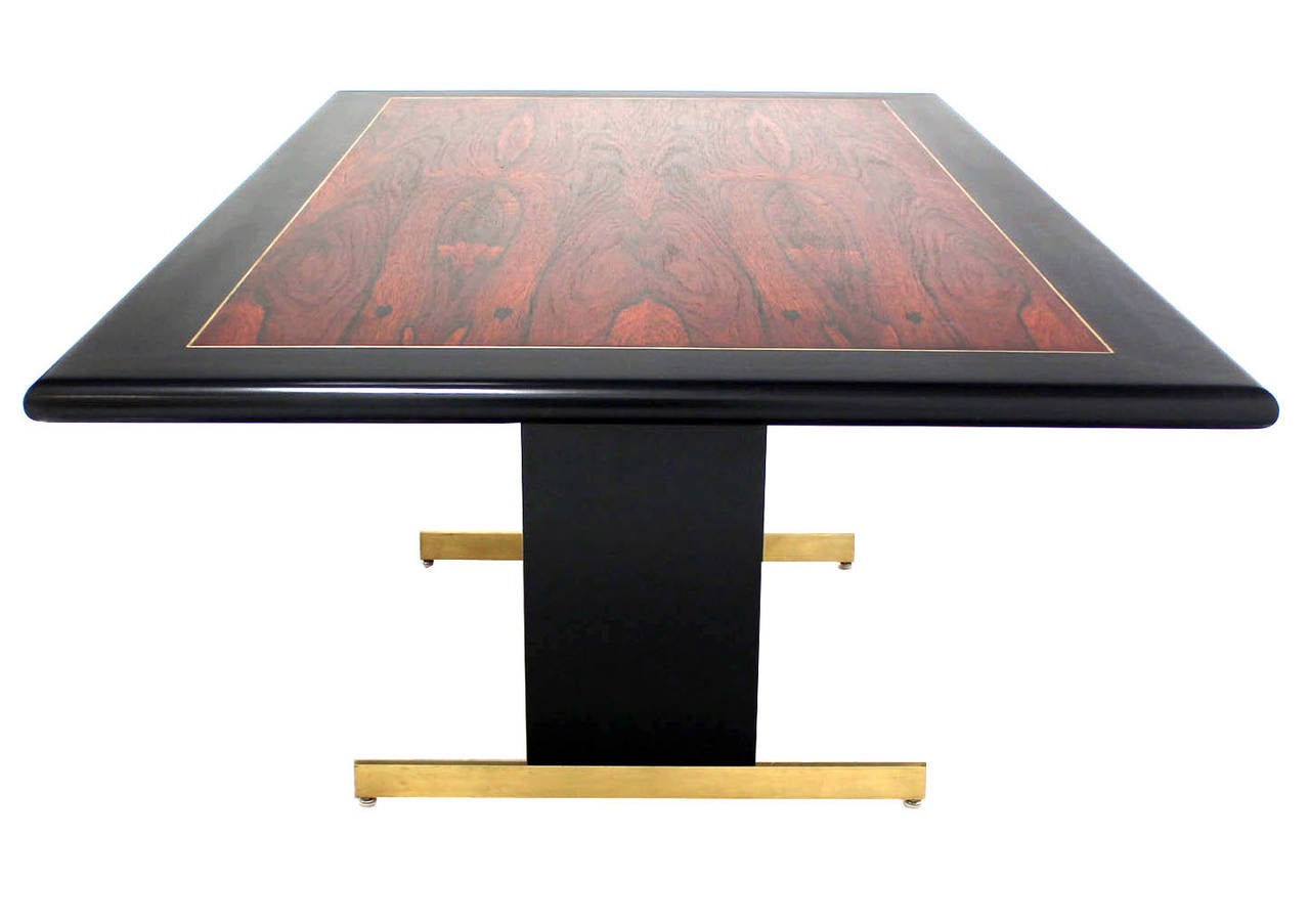 Pedestal Base Brass Rosewood and Ebonised Walnut Dining Table