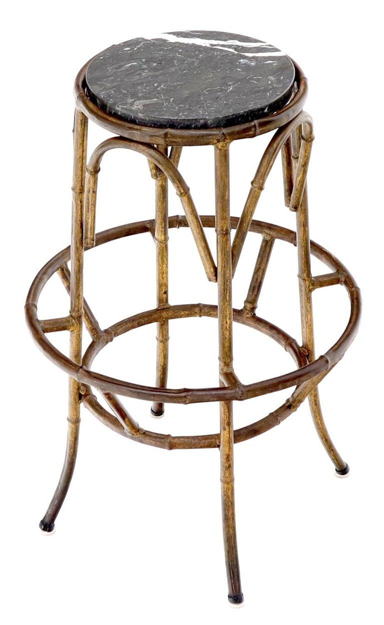 Forged Round Faux Bamboo Metal Stand with Marble Top