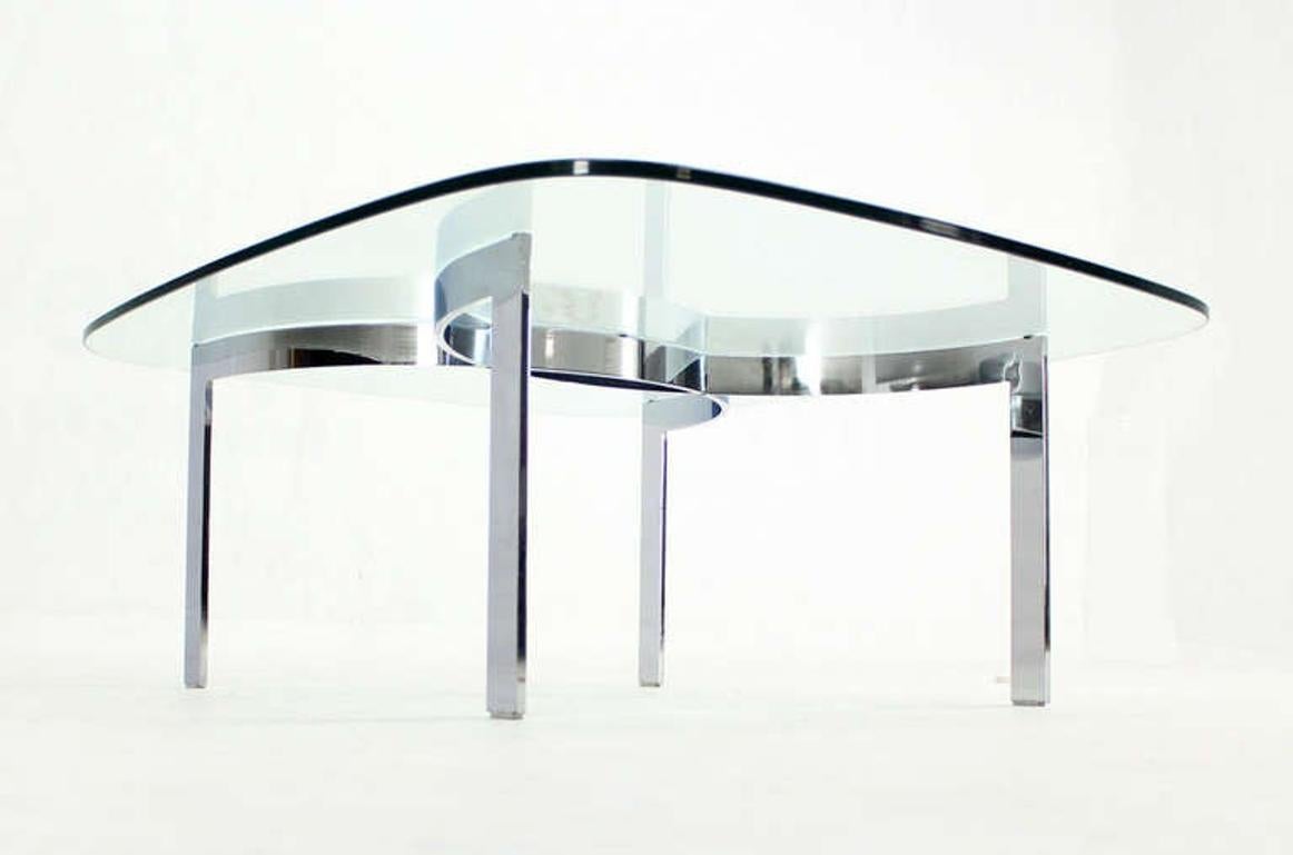 Mid Century Modern Curved Bent Chrome Base Glass Top Coffee Table Bauhaus Chanel