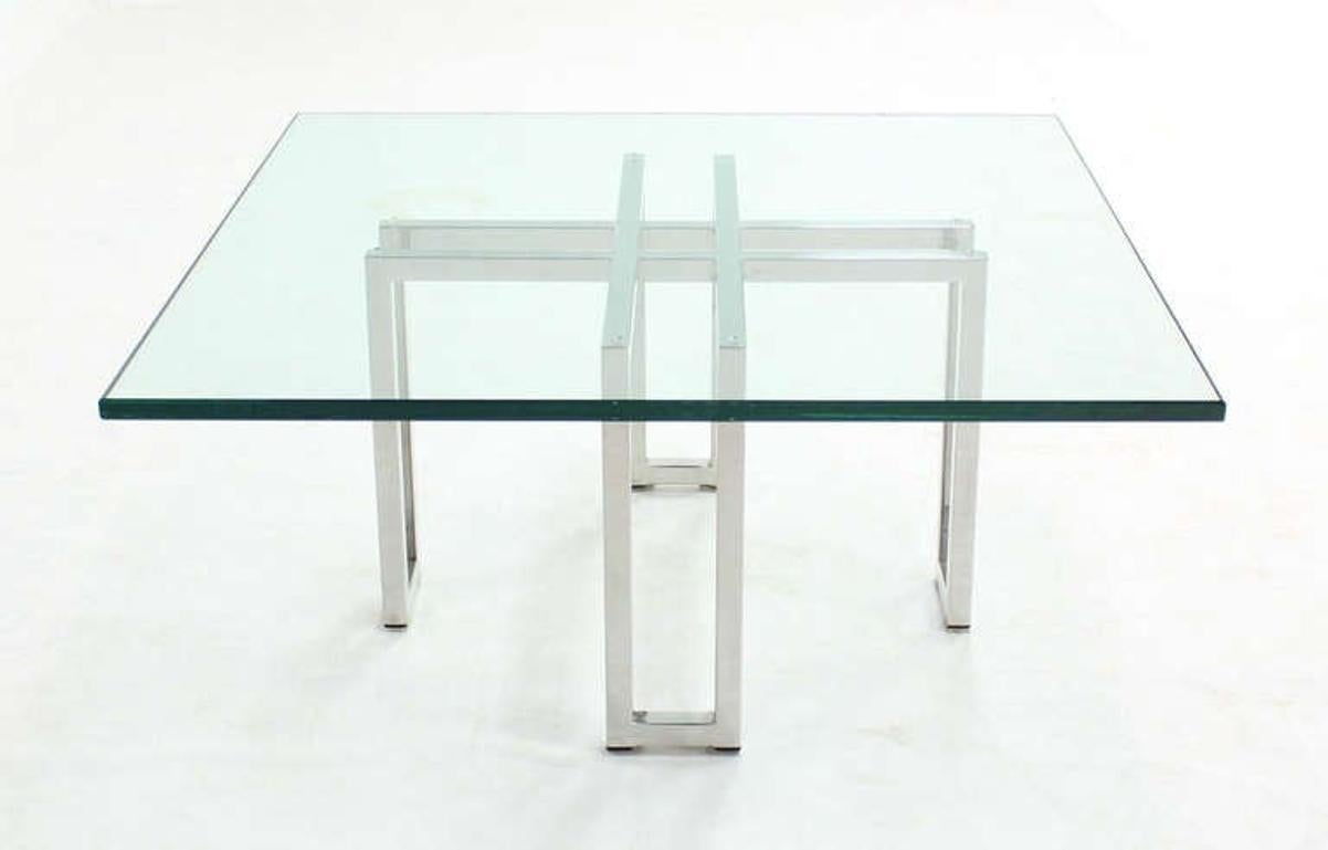 Chrome Base Square Glass Top Mid Century Modern Coffee Table Barcelona Baughman