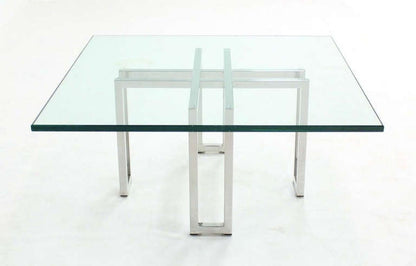 Chrome Base Square Glass Top Mid Century Modern Coffee Table Barcelona Baughman