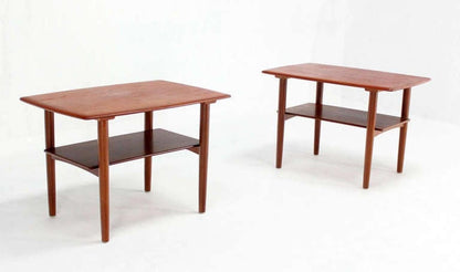 Povl Dinesen Pair Danish Modern Teak End Tables Solid Tapered Dowel legs 1 Shelf