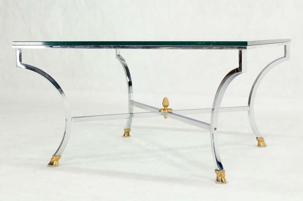 Hoof Brass Feet Chrome X Shape Base 3/4" Glass Square Coffee Table Clean