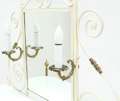 Decorative Vanity Dressing Table Milk Glass Top Metal Scroll Brass Hardware MINT