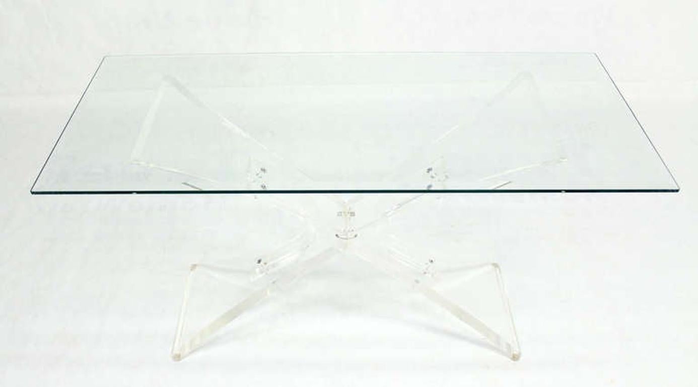 Lucite X Shape Base Glass Top Mid Century Modern Console Sofa Table MINT!