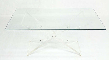 Lucite X Shape Base Glass Top Mid Century Modern Console Sofa Table MINT!