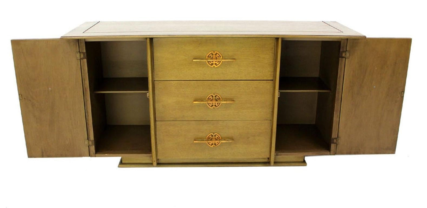 Mid Century Modern Double Door Olive Sideboard Credenza Large Brass Pulls MINT!