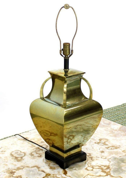 Mid Century Modern Polished Brass 4 Handles Square Jug Shape Table Lamp MINT!