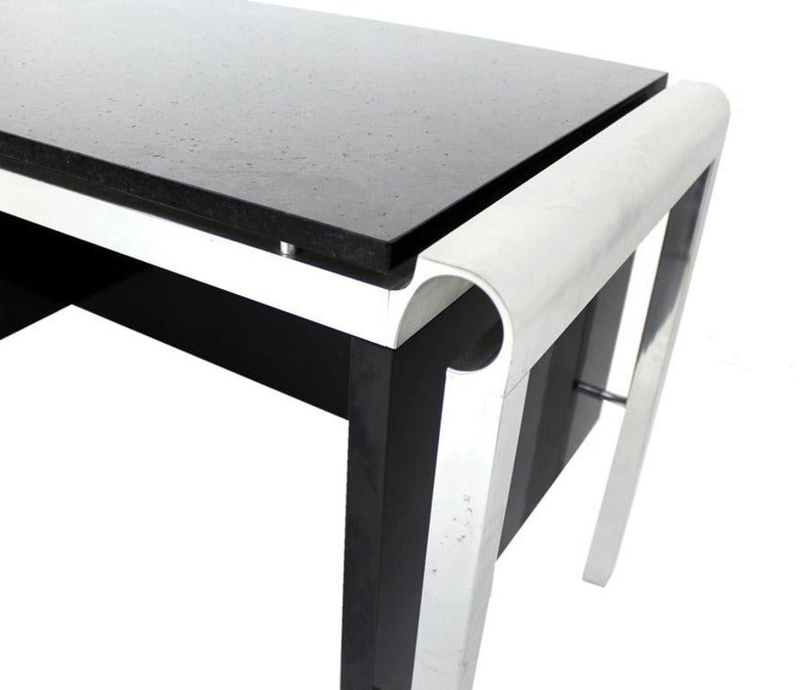 Pace Collection Mid Century Italian Modern Thick Black Marble Granite Top Desk