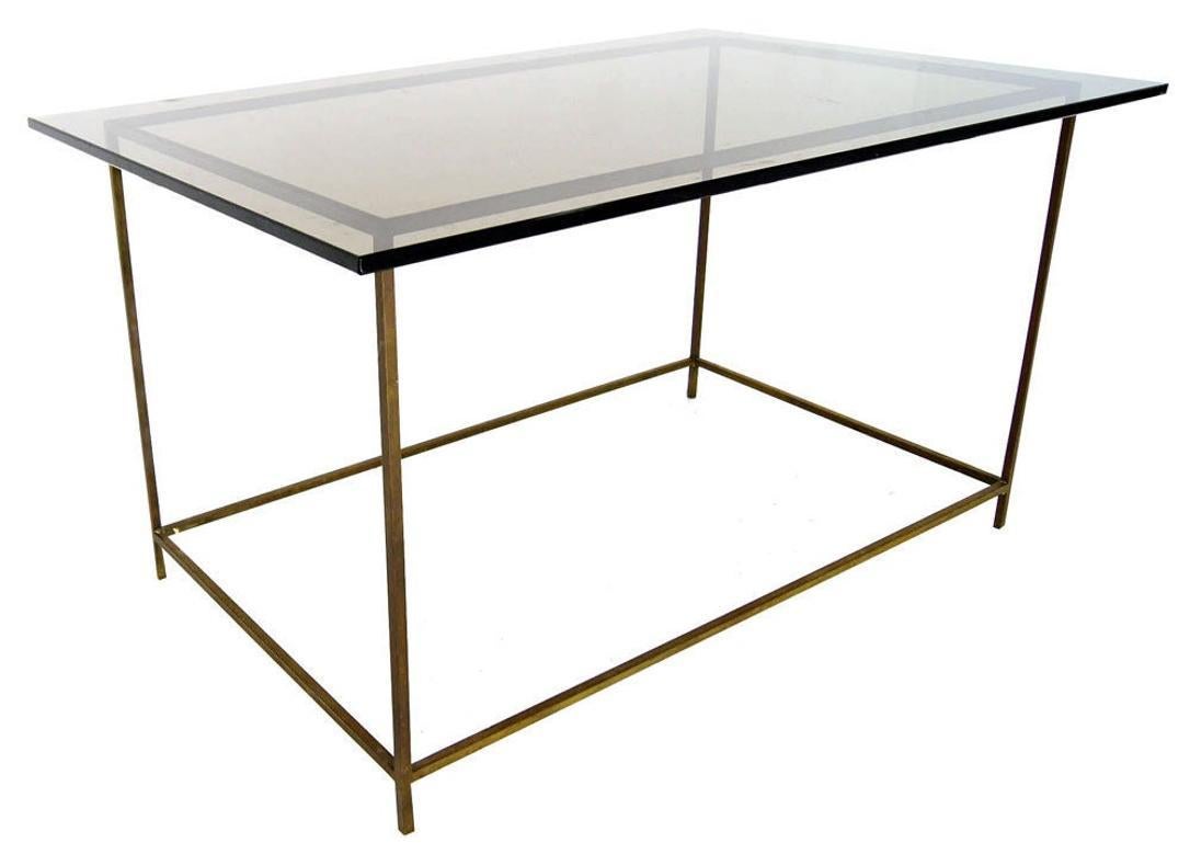 Thin Solid Brass Base Mid-Century Modern Glass Top Table