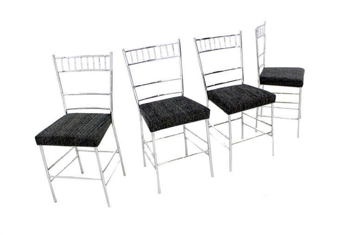 Set of Four Mid-Century Modern Faux Bamboo Chrome Designer Dining Chairs MINT!