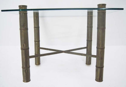 Faux Bamboo Brass X Base Square Glass Top Coffee Table Mid Century Modern