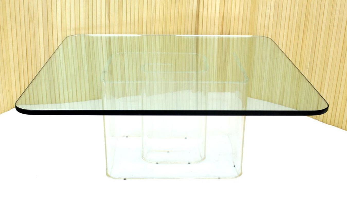 Lucite Snail Base Square 3/4" Thick Glass Top Coffee Table Mid Century Modern