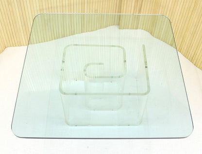 Lucite Snail Base Square 3/4" Thick Glass Top Coffee Table Mid Century Modern